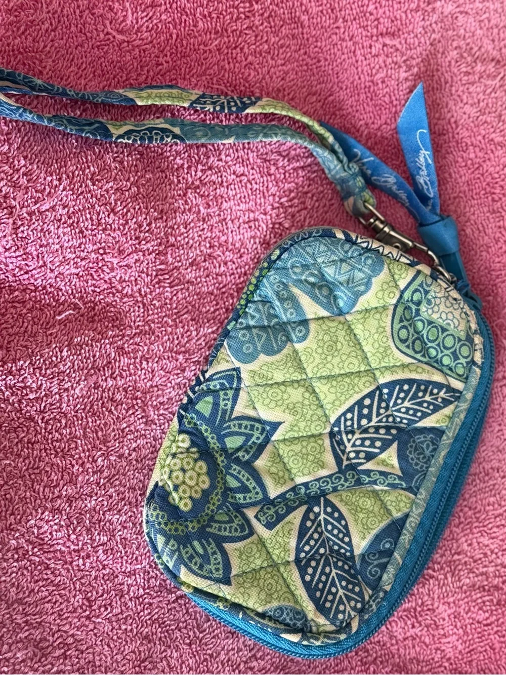 Vera Bradley Teal Blue and Lime Green Quilted Wristlet